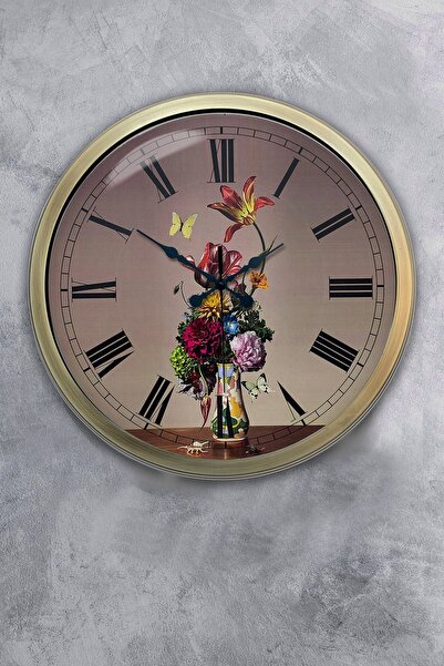 Platin Saat ساعة حائط على شكل زهرة معدنية عتيقة مقاس 40 سم