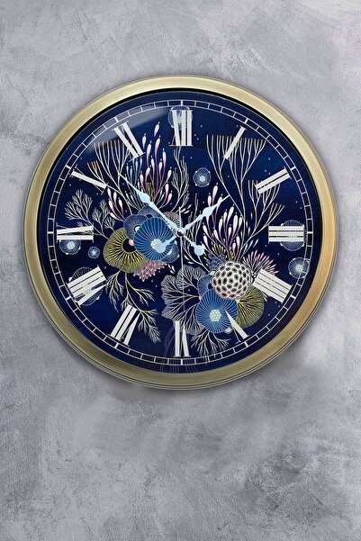 Platin Saat ساعة حائط معدنية زرقاء عتيقة مقاس 40 سم