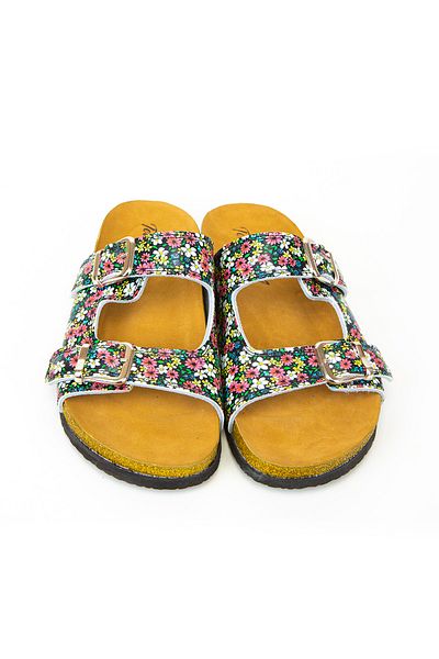 TERLİKSABO Women's Purple Flower Double Band Cork Slippers