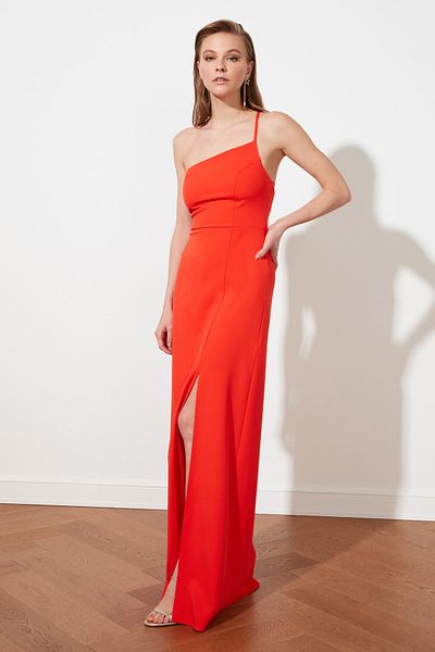 Trendyol Collection Червоні ткані довгі вечірні сукні TPRSS21AE0074