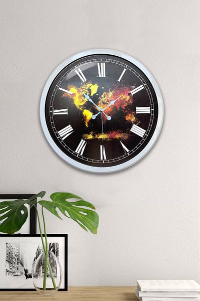 Kasva Concept 40 cm White Metal World Map Wall Clock