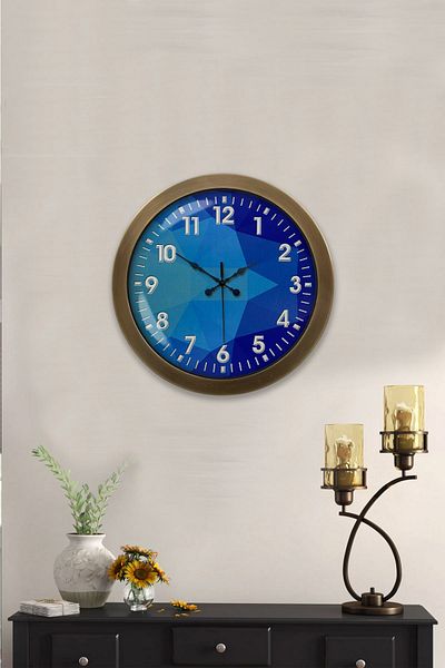 Kasva Concept 36 cm Antique Metal Blue Upholstery Wall Clock