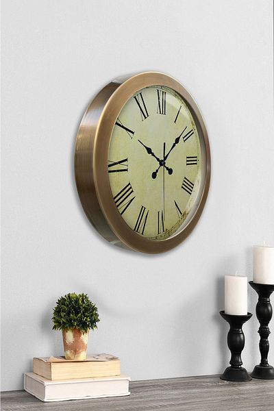 Kasva Concept Gift 36 cm Antique Metal Antique Roman Wall Clock