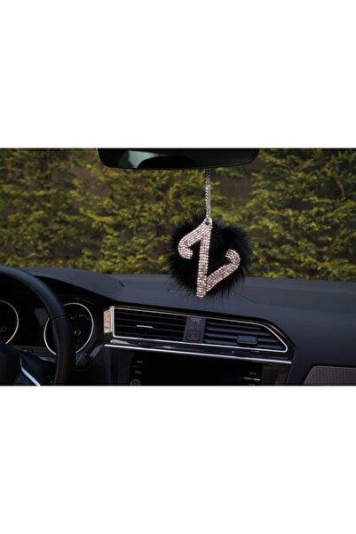 Arabasına Aşıklar Kulubü Black Silver Jewelled Rearview Mirror Necklace - Let...