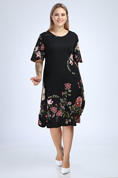 BEĞENDİM Γυναικείο φόρεμα με μαύρο φλοράλ σχέδιο με μανίκια