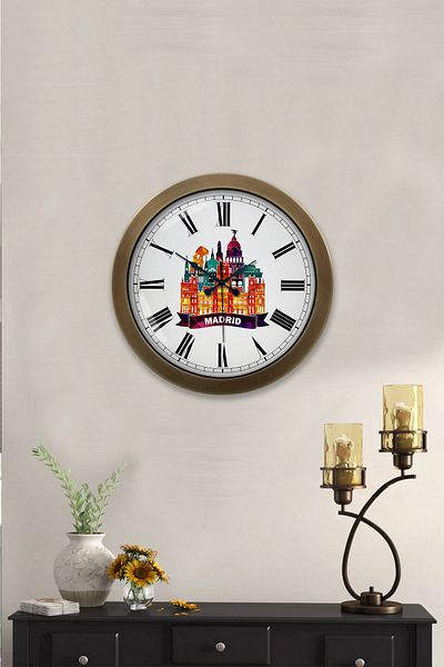 Kasva Concept Gift 36 cm Antique Metal Madrid Themed Wall Clock