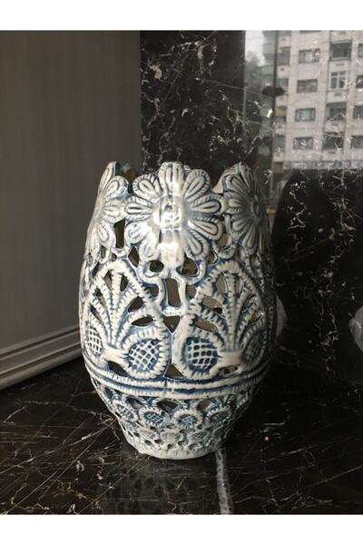 Lucky Art Turkuaz Işlemeli Orta Vazo