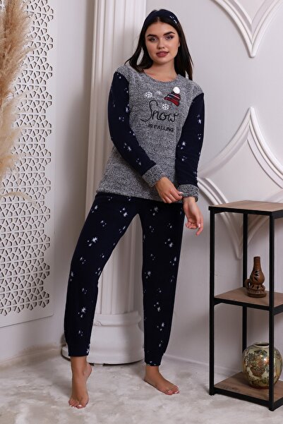 Wordex Set pijamale pentru femei Fwn 3005 Plush Welsoft Fleece iarnă cu model de zăpadă