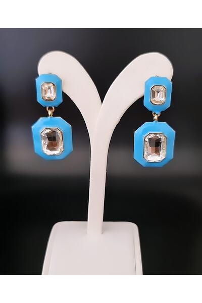 HOSBUTIK Vip Gold Blue Jewelled Earrings