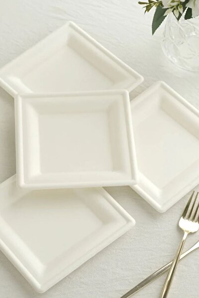 Trend Hediye Sepeti 20 Cm 6 Adet Doğa Dostu Doğada Çözünen Beyaz Kare Tabak ,...