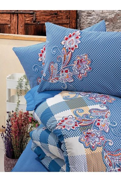 Cotton Box Galano Bleumarin - Set cuvertură dublu Alaçatı
