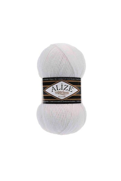 Alize Superlana Classic 055 White Vest Cardigan Sweater Yarn 25% Wool 100 Gr 280 Meters