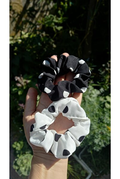 Atolye Ferda Puantiyeli Siya Ve Beyaz Renk Simit Toka (2'li)