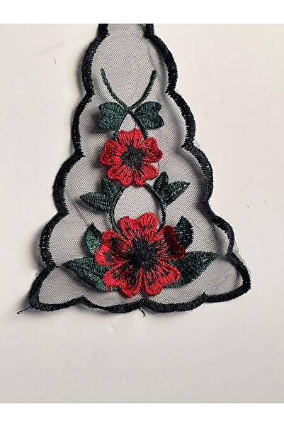 Gönülden Tasarım 15x11 Cm Broderie Trandafir Roșu Pe Tifon Negru și Aplicație...