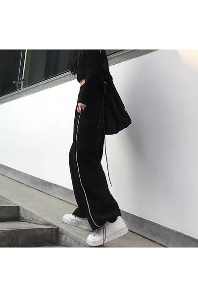 Touz Gothic Harajuku Zip Λεπτομέρεια Μαύρη αθλητική φόρμα Μαύρο Oversize Παντελόνι