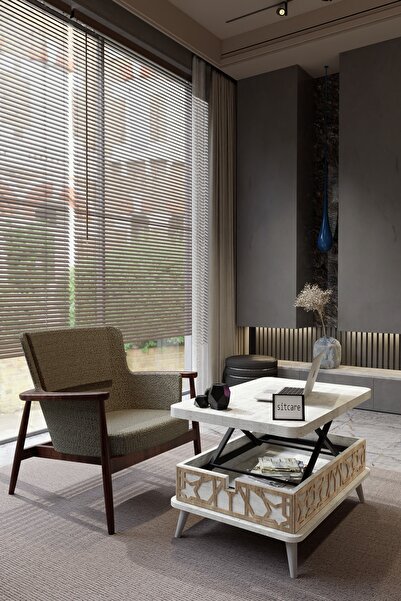 kolexonline Ottowa Akıllı Masa , Akıllı Sehpa Antik Beyaz Renk, 3 Kademeli Sehpa