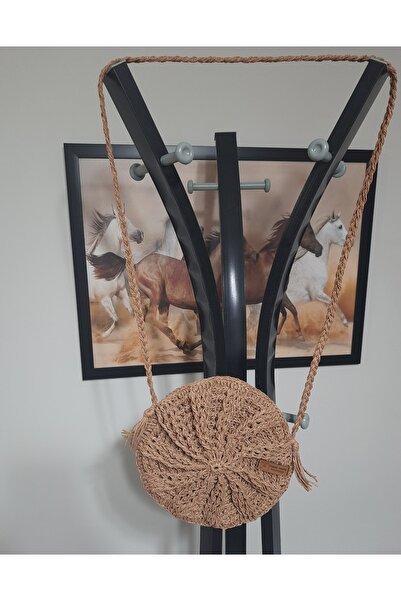 SONA CRAFTS El Yapımı Tığ Örgü Hasır Renkli Yuvarlak Kağıt Ip Çanta, Günlük Çanta, Omuz Çantası