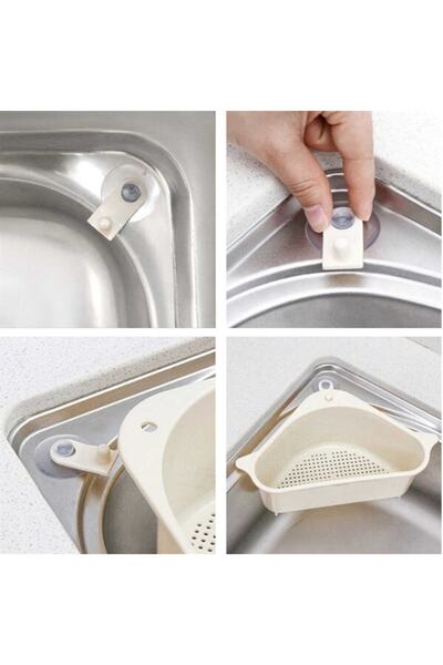 Buffer ® Triangle Vegetable Fruit Sink Shelf with Suction Cups Strainer Sponge Holder Organizer Kitchen Organizer