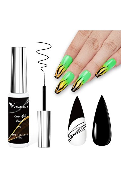 Venalisa Siyah Liner Gel Ince Fırçalı Çizim Ojesi Uv Led 8 ml