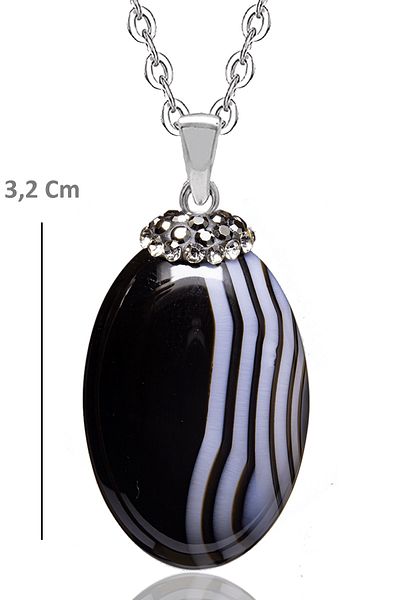 Tesbih Atölyesi Certified Zircon Embroidered Black Agate Stone Necklace