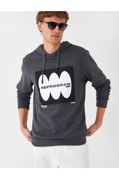 Koton Printed Hooded Sweatshirt Raised