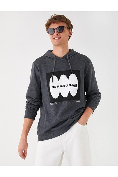 Koton Printed Hooded Sweatshirt Raised