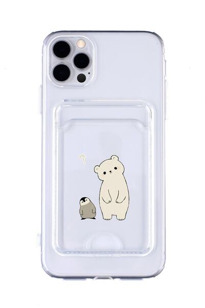 mooodcase Iphone 11 Pro Max Uyumlu Penguen Ayıcık Desenli Şeffaf Kamera Korumalı Ve Kartlıklı Telefon Kılıfı