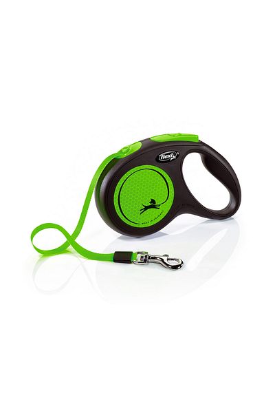Flexi New Neon M Size Strip Collar Medium 5 Meters Automatic Strip Dog Extension Max 25kg Green Striped