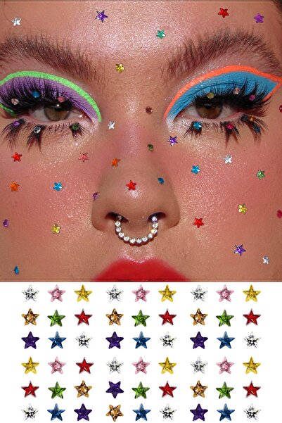 BearPear Renkli Yıldız Yüz Ve Vücut Taşı Face Gems 56 Parça