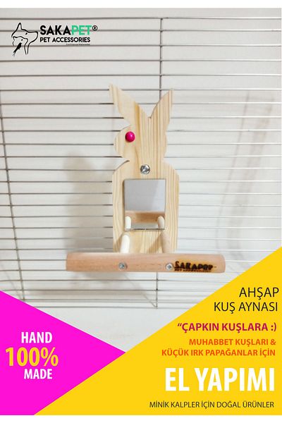 SAKAPET Bunny Wooden Bird Mirror