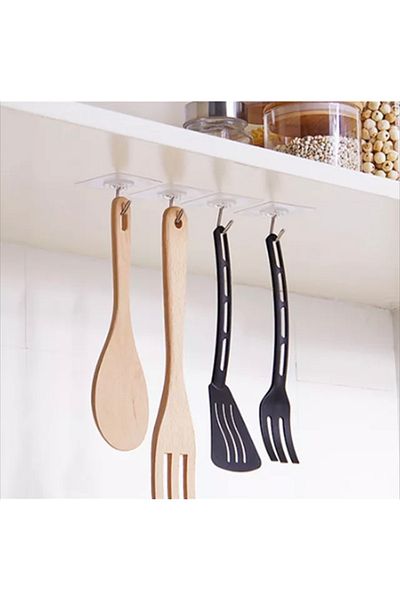 Canderel 4Pcs 6x6cm Self Adhesive Transparent Strong Hanger Door Wall Hangers Heavy Duty Carrying Hanger