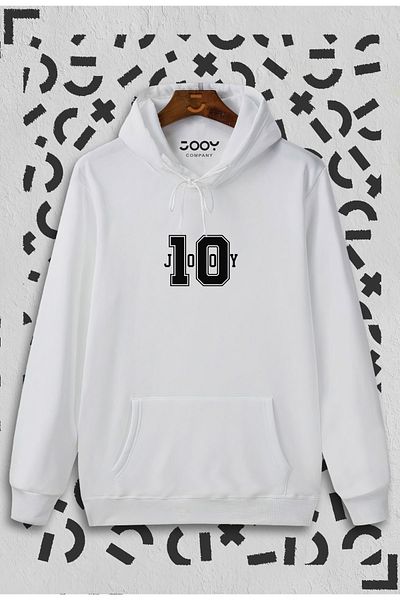Jooy Company Hanorac alb cu glugă imprimat numărul 10
