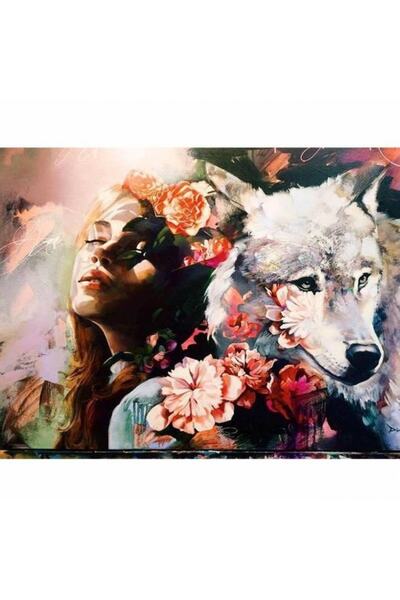 Genel Markalar Sayılarla Boyama Seti Çerçeveli Kasnaklı Kadın Ve Kurt Sevgisi...