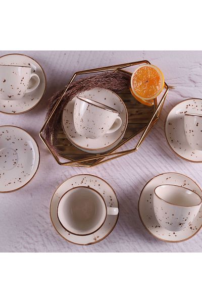 Tulü Porselen Luna2 Reactive-46 6-Piece 12 Piece Tea Cup Set
