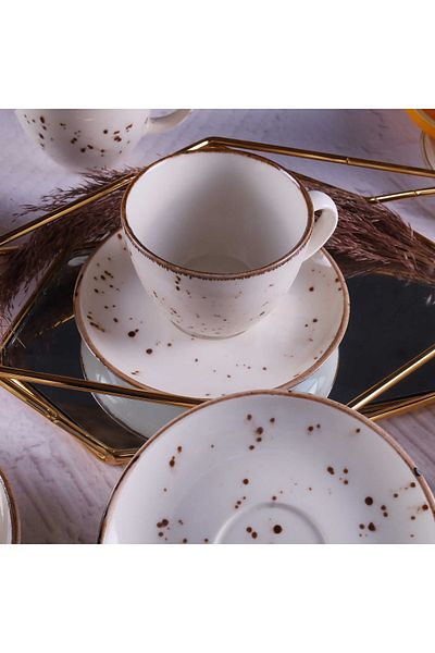 Tulü Porselen Luna2 Reactive-46 6-Piece 12 Piece Tea Cup Set