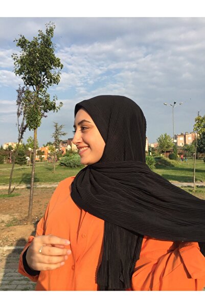 MESİSTORE Mesi Store Hazır Şal, Siyah, Pratik Penye Şal, Pliseli Eşarp, Teset...