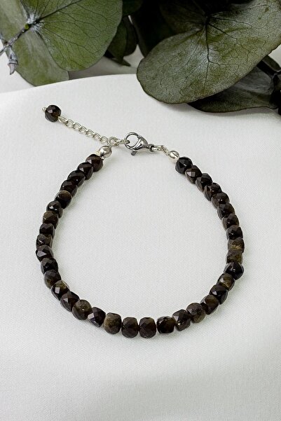 Dünya Doğal Taş Gold Obsidyen Taşı Bileklik