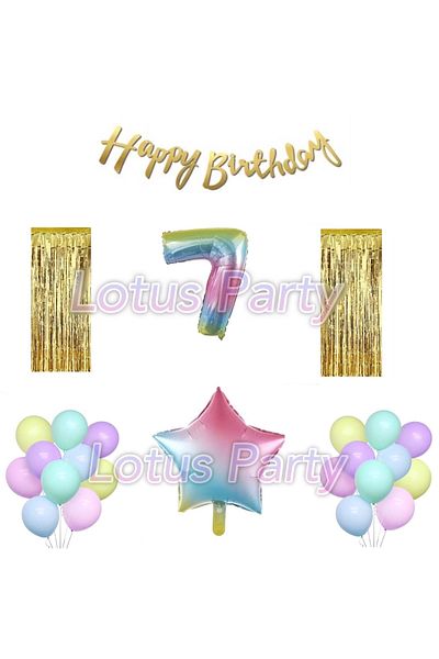 LOTUS PARTY Rainbow Concept 7 Year Old Birthday Set Figure 20 Balloon 1 Foil Star Balloon Happy Lettering Wall Fund