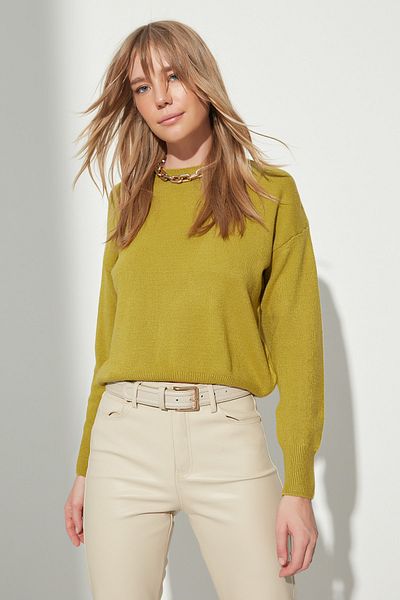Trendyol Collection Πλεκτό πουλόβερ Green Cotton Crew Neck TWOAW23KZ01376