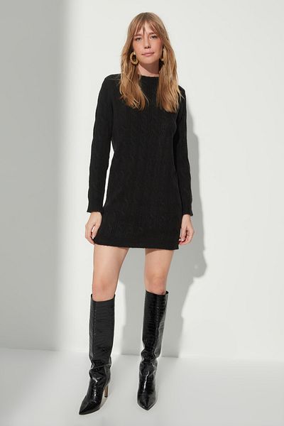 Trendyol Collection Schwarzes Strickkleid aus Wolle mit Details