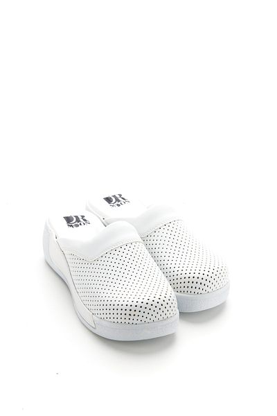 DRMOON White Colored Women's Wedge Sole Genuine Leather Sabo Slippers