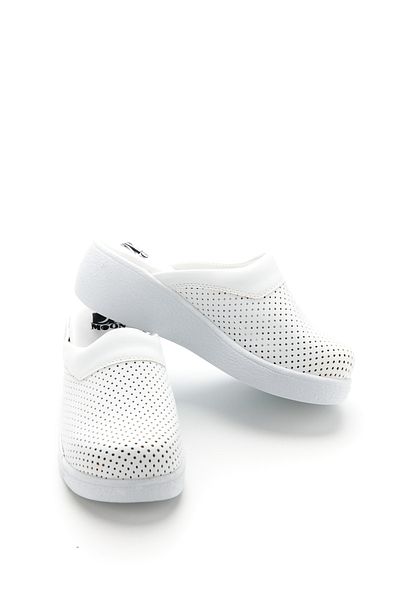 DRMOON White Colored Women's Wedge Sole Genuine Leather Sabo Slippers