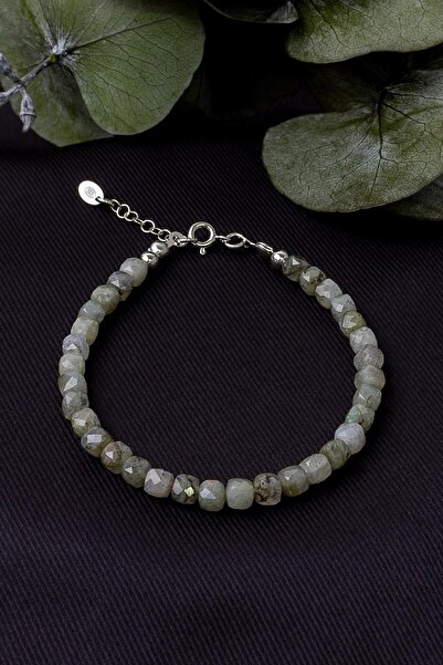 Dünya Doğal Taş Labradorit Taşı Bileklik ( 925 Ayar Gümüş Aparatlı )