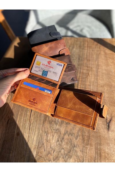 Eminsa Men's Tan Crazy Leather Snap Wallet