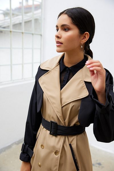 InStyle Trenci cu Detaliu Epolet Dublu Culoare - Bleumarin