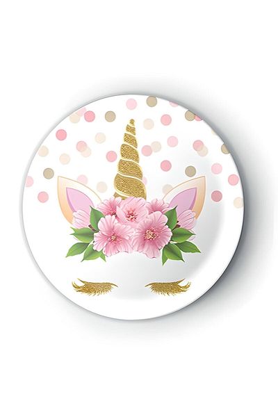 DÜVENCİ TİCARET Set of 8 Unicorn Floral Patterned Cardboard Plates