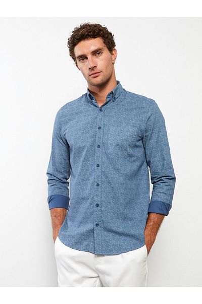 LC Waikiki Slim Fit langärmliges gemustertes Oxford-Herrenhemd