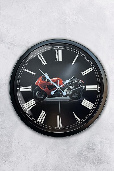 AİB STORE هدية ساعة حائط دراجة نارية معدنية سوداء مقاس 40 سم