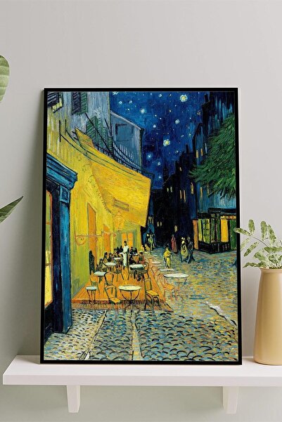 Postermanya Kafe Terasta Gece - Van Gogh Sanatsal Çerçeveli Tablo