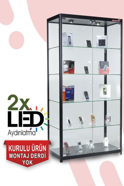 TEDA 1880es Siyah Model Araba Figür Koleksiyon Vitrini Camlı Dolap